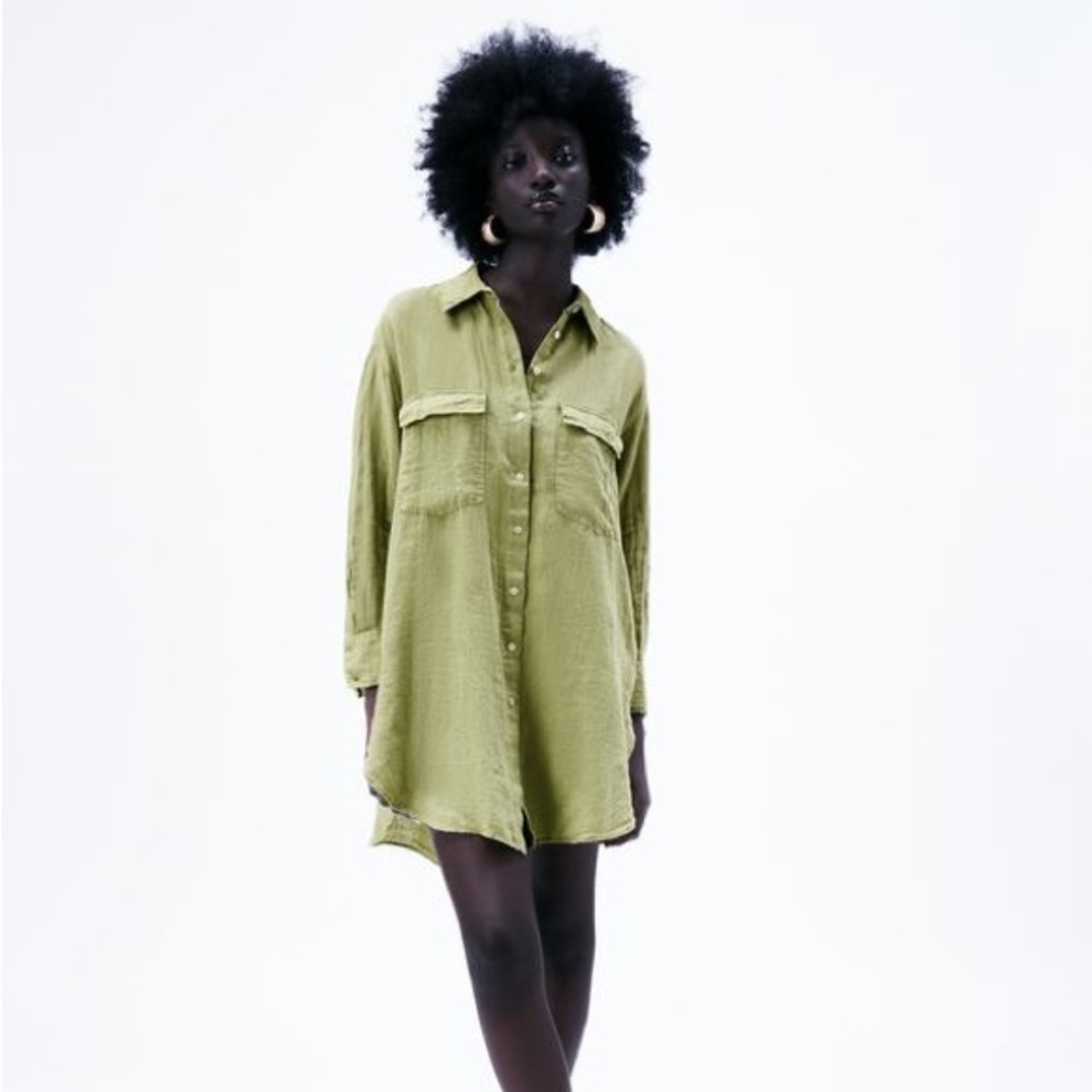 Zara Oversized Long Sleeved Linen Button Up Shirt Size M